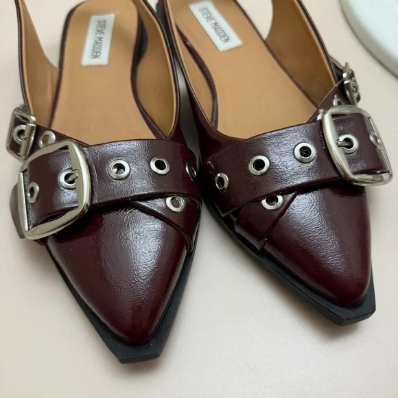 Steve Madden Gutzy Burgundy Patent Pointed Toe Slingback ballet flats - Picture 3 of 5